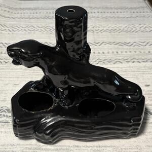 Vintage Mid-Century Black Ceramic Panther TV Lamp Base + Planter